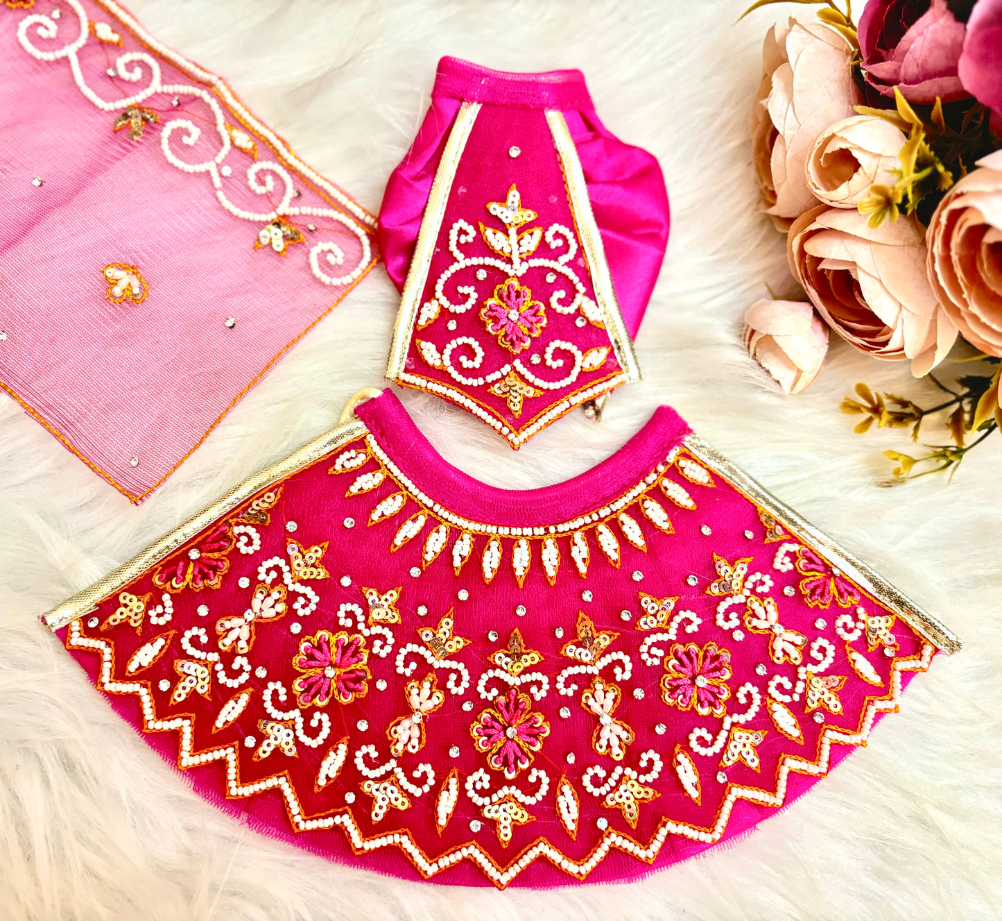 Luxe - RK / Yugal Sarkar/ Laxmi ji & Ganesh ji Set Magenta Pearl Lehenga & Dhoti - 6 piece set