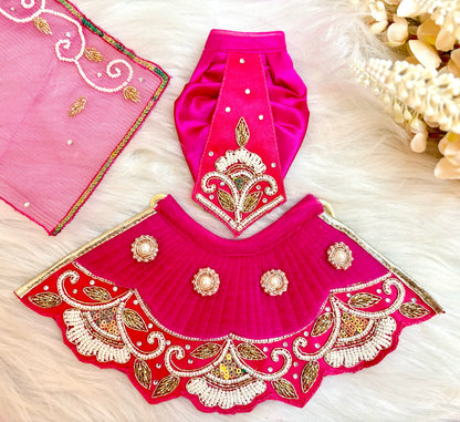 Luxe - RK / Yugal Sarkar/ Laxmi ji & Ganesh ji Set Pink Pearl & Sequence Lehenga & Dhoti - 6 piece set