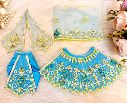 Luxe - RK / Yugal Sarkar/ Laxmi ji & Ganesh ji Set Sky blue Pearl Lehenga & Dhoti - 6 piece set