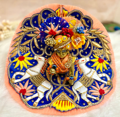 Luxe Blue & Peach Hand Embroidered Laddu Gopal Dress (4 piece set)