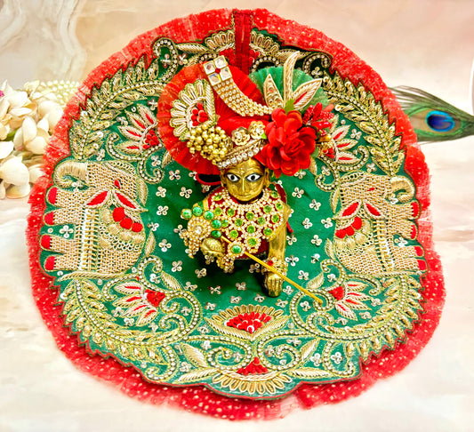 Luxe Green & Red Hand embroidered Laddu Gopal Dress (4 piece set)