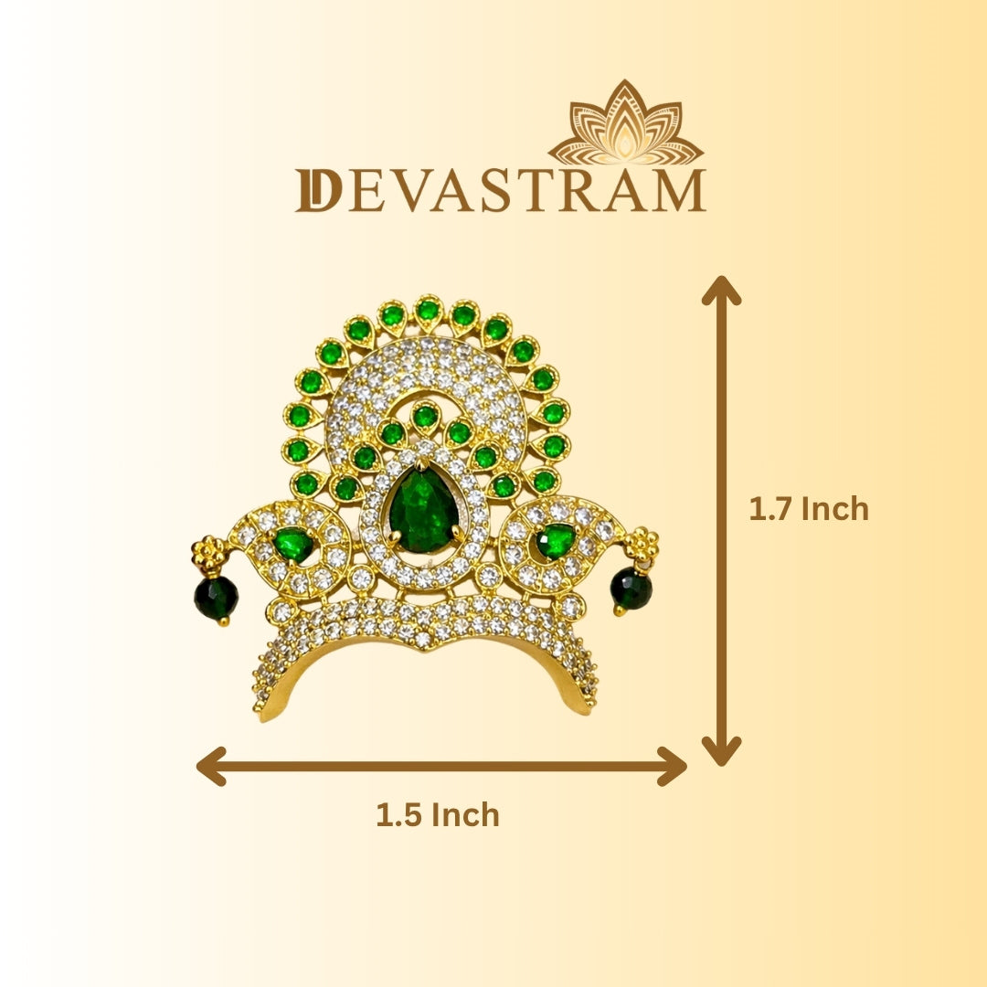 Maharaja Emerald Mukut for Laddu Gopal No 4 with green stones and golden finish