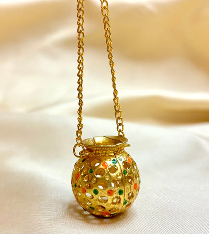 Metal Decorated Matki with Hanging String for Laddu Gopal Ji
