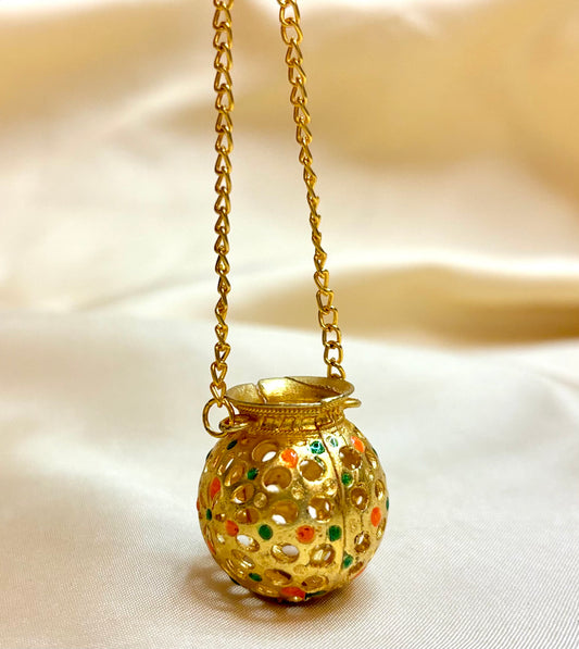 Metal Decorated Matki with Hanging String for Laddu Gopal Ji