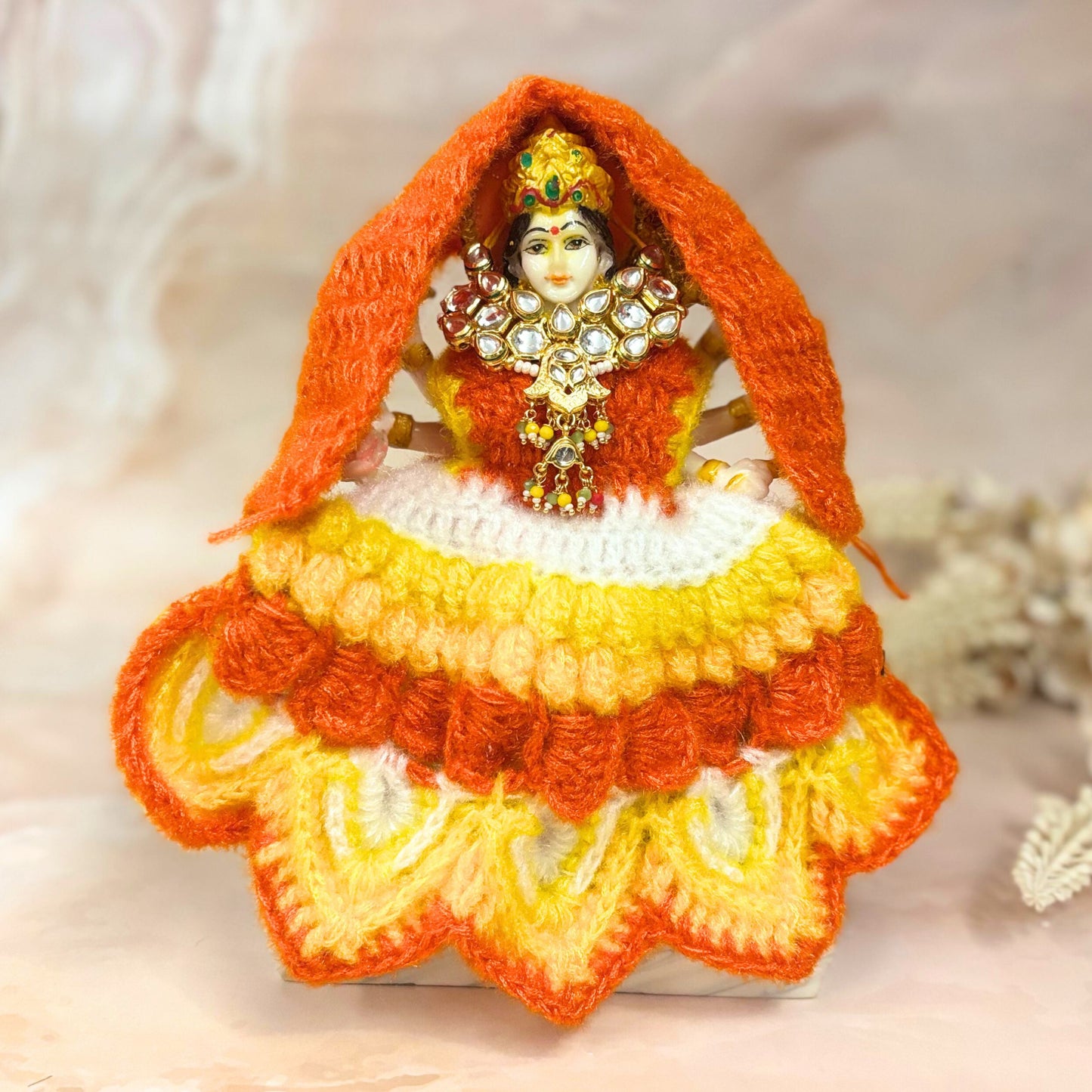 Yellow Woollen Mata Rani Lehenga, Choli & Patka