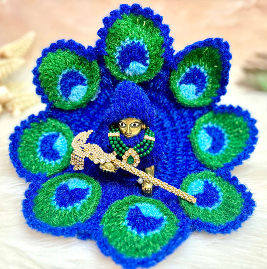Peacock Woollen Laddu Gopal Dress with Woollen Cap