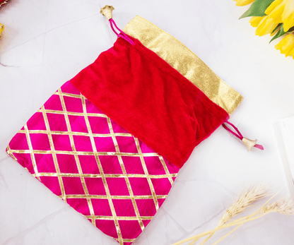 Pink Gotta Check Velvet Potli