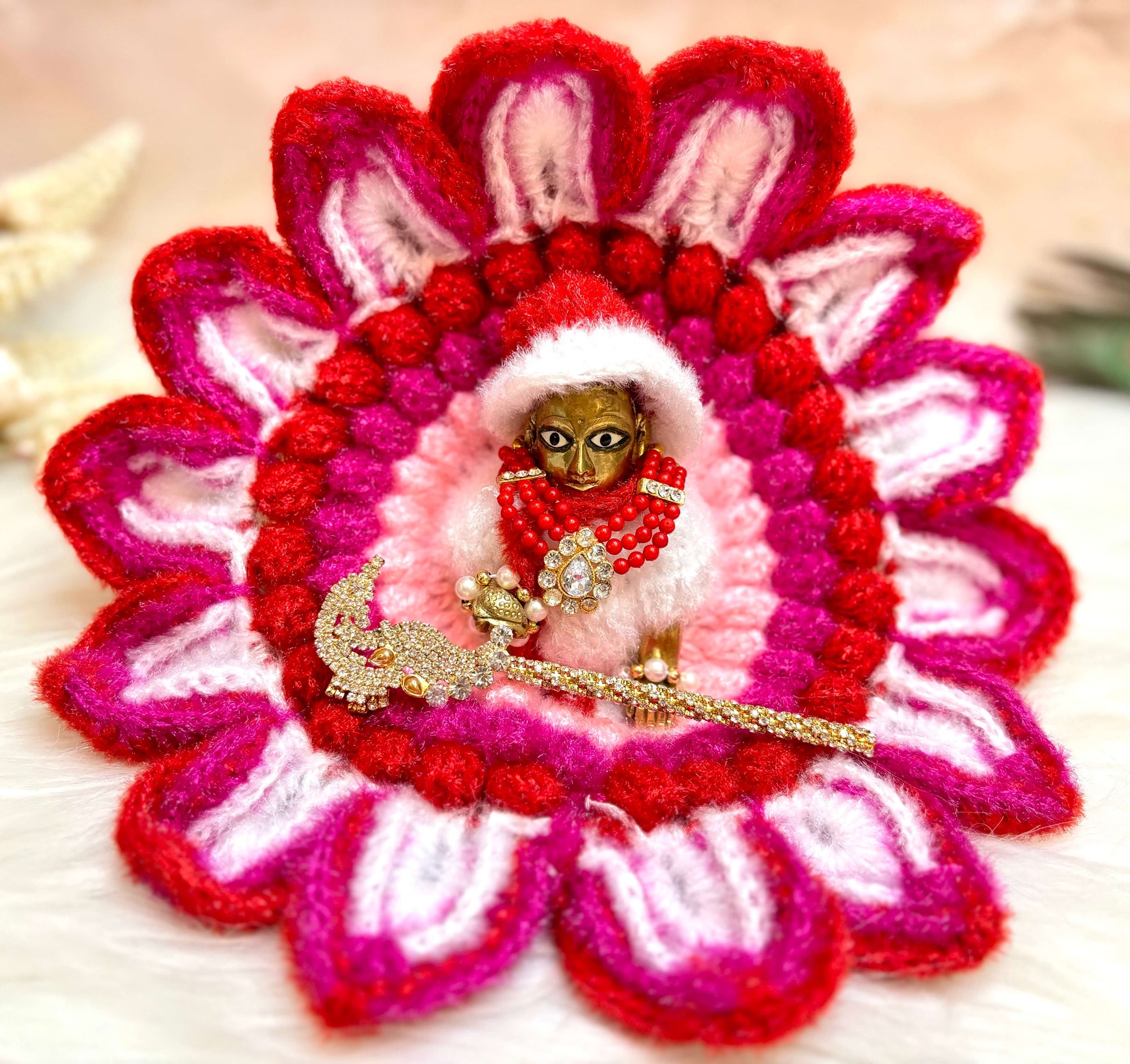 Pink Woollen Laddu Gopal Dress with Woollen Cap