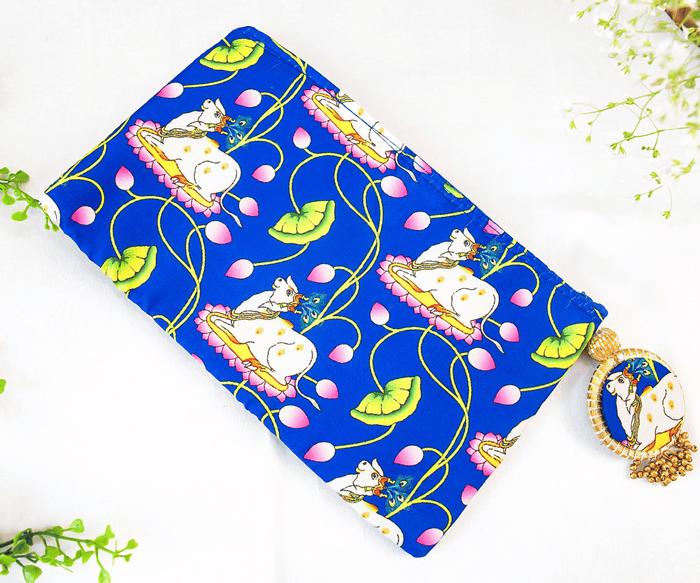 Blue Cow Pichwai Silk Zip Bags