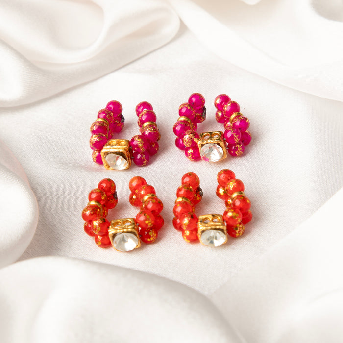 Rasvini Red& Pink Bead Kangan Set (Pack of 2)