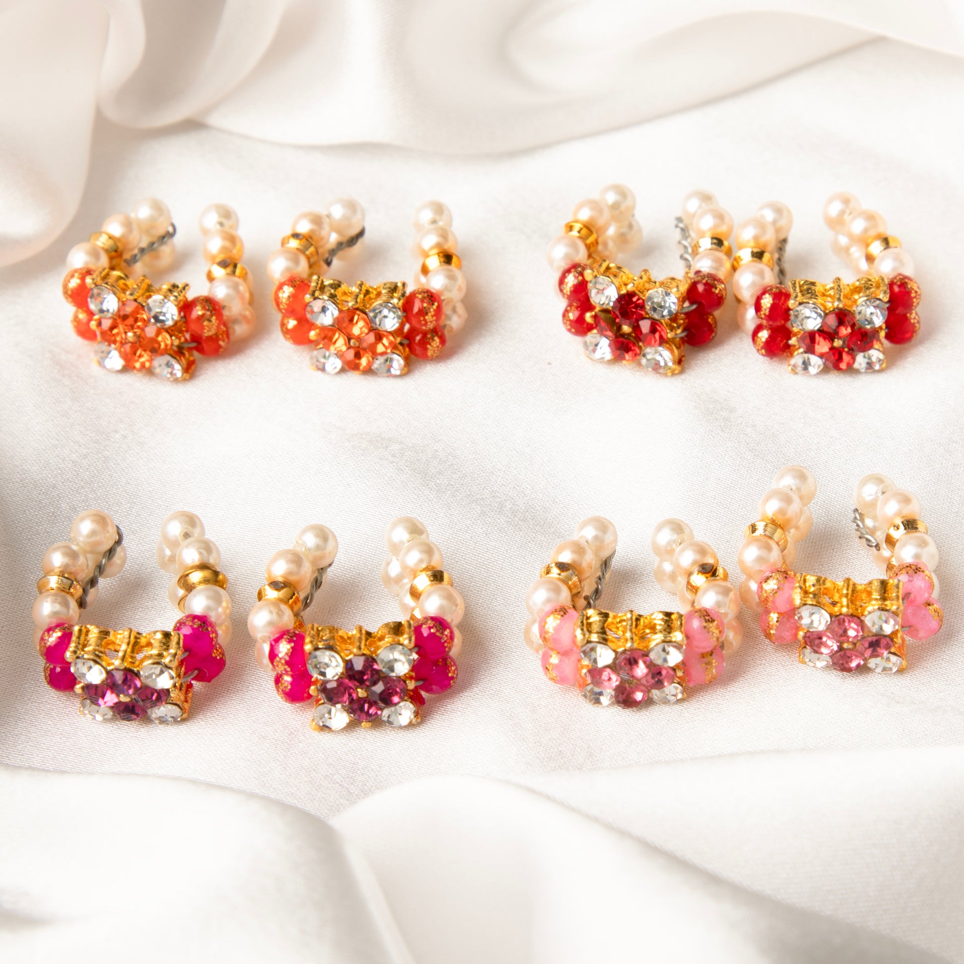 Premium pearl kangan set for Laddu Gopal size 1 to 3 with red, pink and orange stone detailing in gold finish