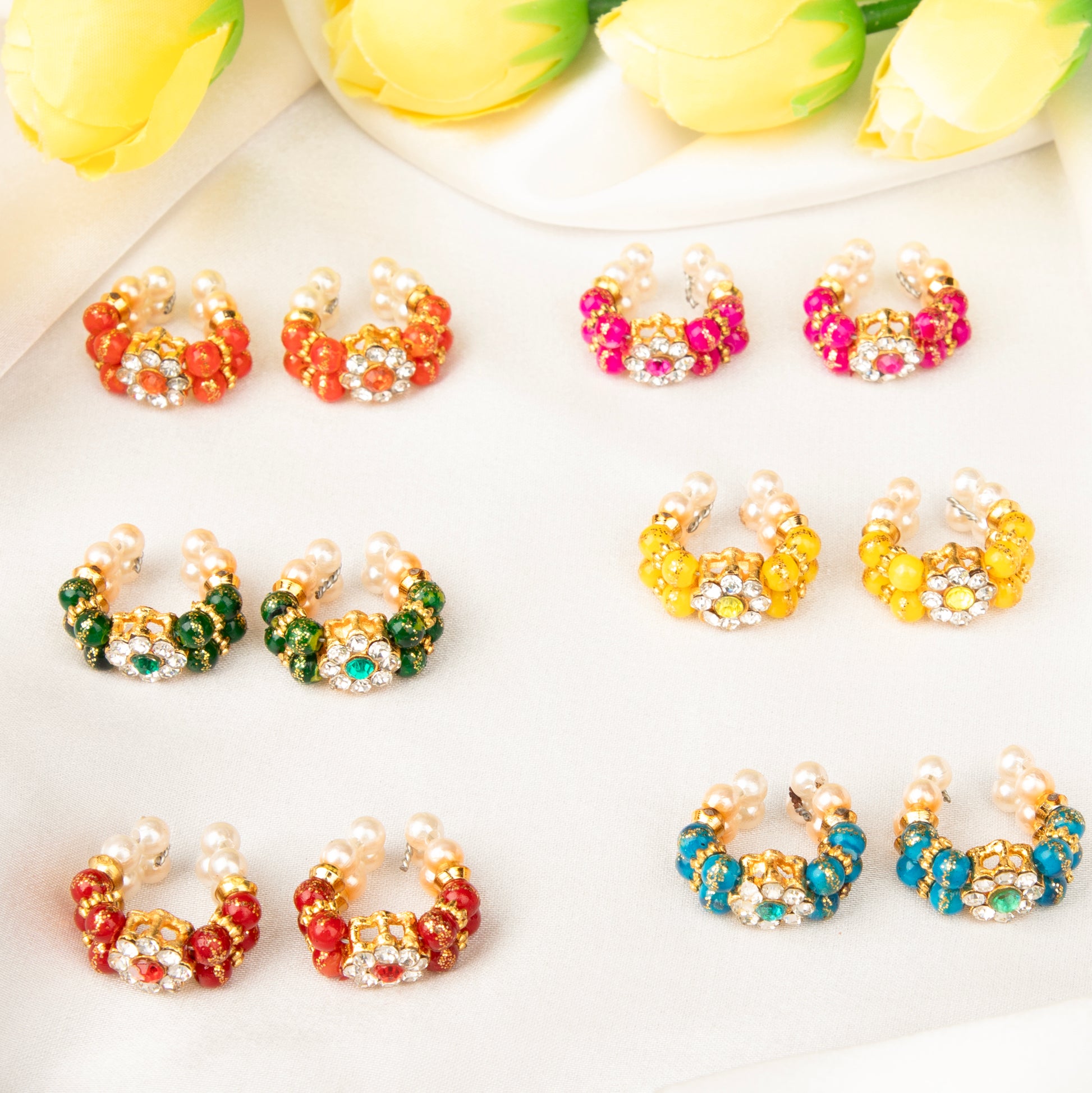 Premium multicolor pearl and stone kangan set for Laddu Gopal size 1 to 3 with red, green, yellow and blue bead designs