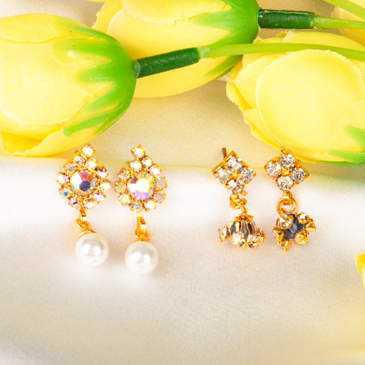 Ruhika divine pearl earrings set with gold-tone crystals and pearl drops for Laddu Gopal, Radha Krishna and Mata Rani (pack of 2)
