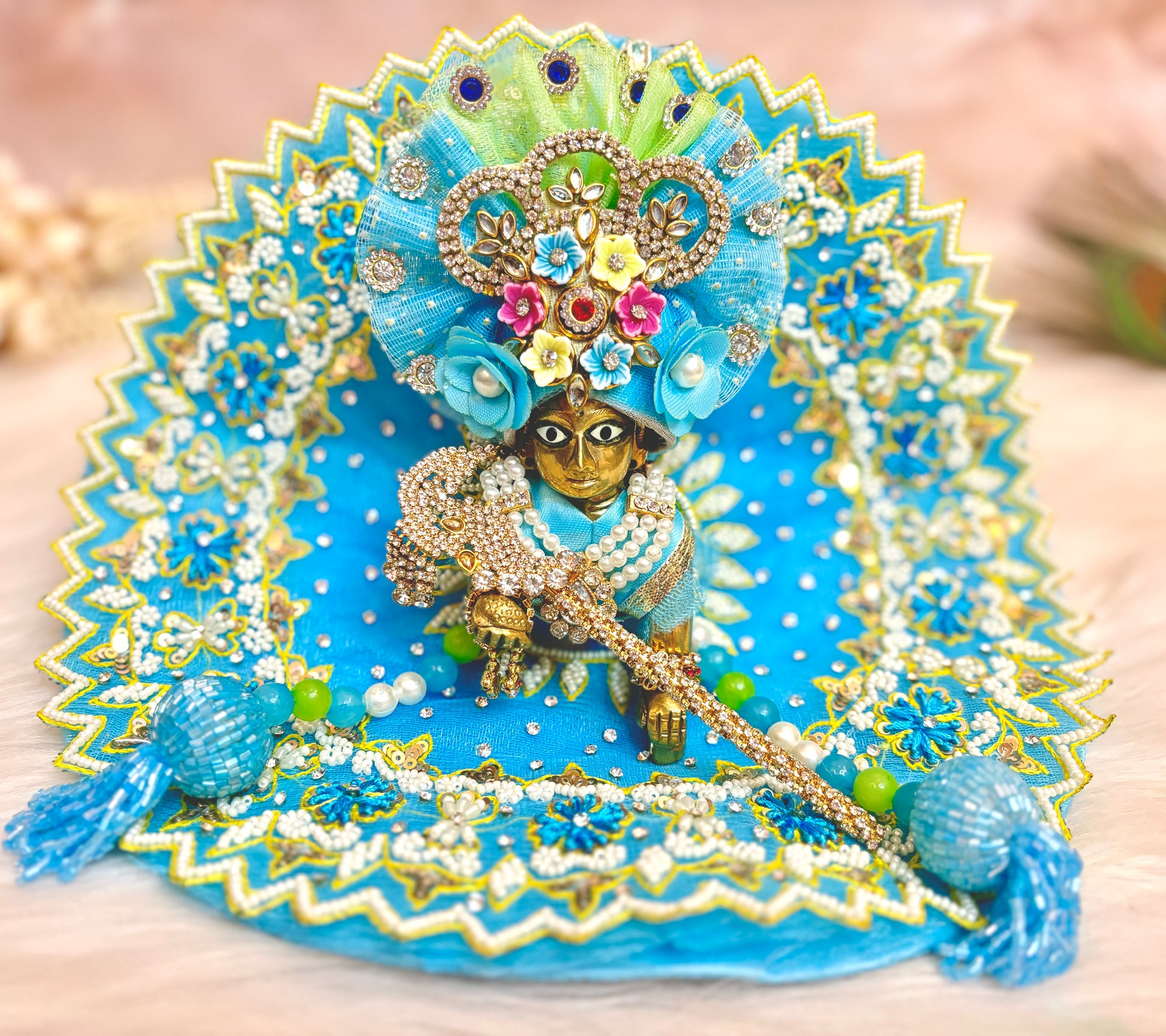 Sky blue Pearl Hand Embroidered Laddu Gopal Dress