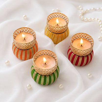 Multi-Color Dumroo Tealight Holders (Pack of 5) with 5 Free Wax Candle
