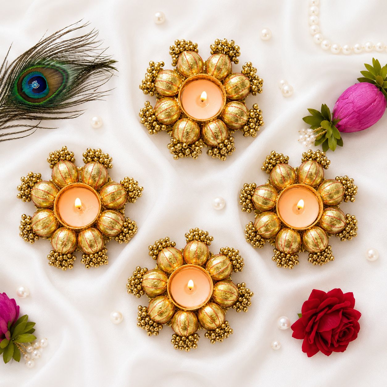 Golden Lotus Candle Holder Set of 2 decorative tea light holders for festive and home decor