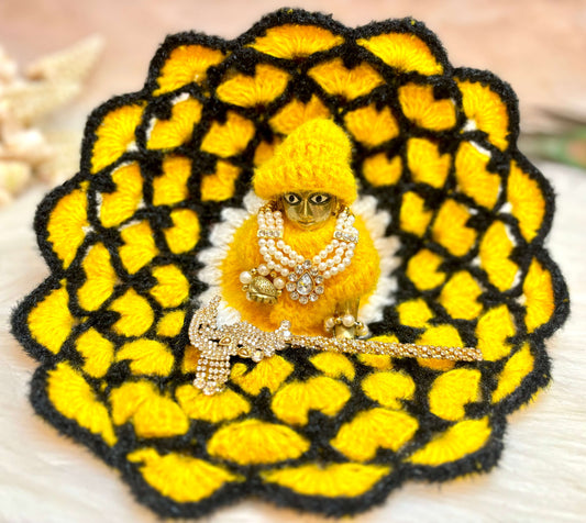 Yellow & Black Woollen Laddu Gopal Dress with Woollen Cap