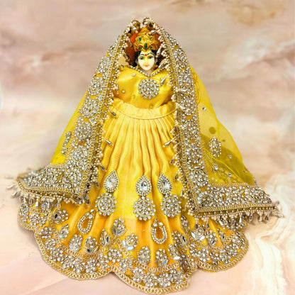 Kanakjyoti Mata Rani Dress Set | Yellow Lehenga Choli Dupatta for Mata Idol Devastram Kanakjyoti Mata Rani Dress Set | Yellow Lehenga Choli Dupatta for Mata Idol Devastram