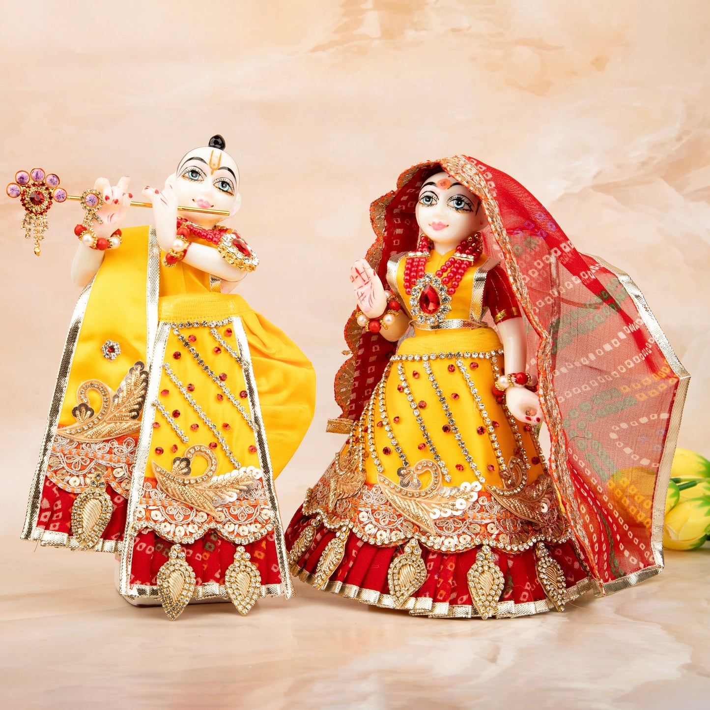 RK Set / Yugal Sarkar / Laxmi ji & Ganesh ji Pitambara Vastra (6 piece set)