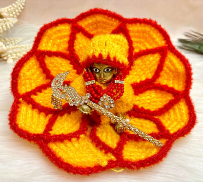 Yellow & Red Woollen Laddu Gopal Dress with Woollen Cap